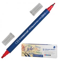 Маркеры каллиграфичекие STAEDTLER, набор 5 штук, двухсторонние, плоский наконечник, 2 мм/3,5 мм, 3002 C5 02