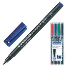 Маркеры перманентные (нестираемые) STAEDTLER 'Lumocolor', набор 4 штуки, круглые, 0,4 мм, 313 WP4