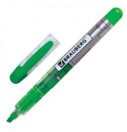 Текстмаркер BRAUBERG 'Fluo Color', ЗЕЛЕНЫЙ, ЖИДКИЕ ЧЕРНИЛА, круглый корпус, скошенный наконечник, 1-3 мм, 151202