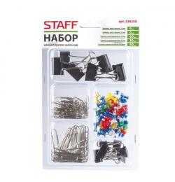 Набор STAFF, зажимы 19 и 25 мм по 6 шт., скрепки 28 мм/60 шт., 50 мм/30 шт., кнопки-гвоздики 50 шт., блистер, 226255