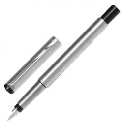 Ручка перьевая PARKER Vector Stainless Steel CT, корпус серебристый, детали из нержавеющей стали, синяя