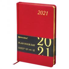 Ежедневник датированный 2021 А5 (138х213 мм), кожзам, красный