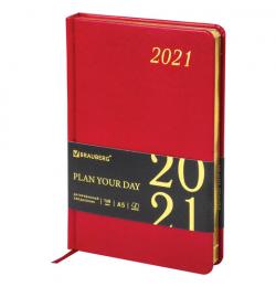 Ежедневник датированный 2021 А5 (138х213 мм), кожзам, красный