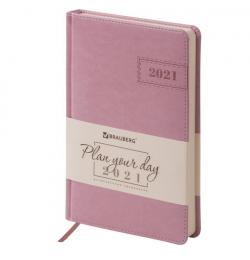 Ежедневник датированный 2021 А5 (138х213 мм), кожзам, розовый