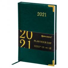 Ежедневник датированный 2021 А5 (138х213 мм), кожзам, зеленый