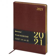 Ежедневник датированный 2021 Большой (210х297 мм) А4, кожзам, коричневый