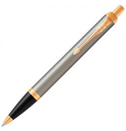 Ручка шариковая PARKER IM Core Brushed Metal GT, корпус серебристый матовый лак, позолоченные детали, синяя