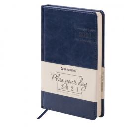 Ежедневник датированный 2021 А5 (138х213 мм), кожзам, синий
