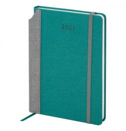 Ежедневник датированный 2021 А5 (138х213 мм), кожзам, карман для ручки, бирюза
