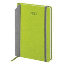 Ежедневник датированный 2021 А5 (138х213 мм), кожзам, карман для ручки, зеленый