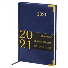 Ежедневник датированный 2021 А5 (138х213 мм), кожзам, синий