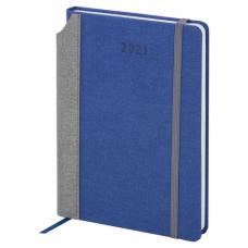 Ежедневник датированный 2021 А5 (138х213 мм), кожзам, карман для ручки, синий