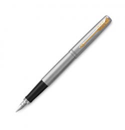 Ручка перьевая PARKER Jotter Stainless Steel GT, корпус серебристый, позолоченные детали, синяя