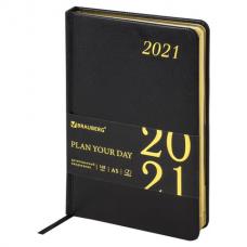 Ежедневник датированный 2021 А5 (138х213 мм), кожзам, черный