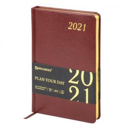 Ежедневник датированный 2021 А5 (138х213 мм), кожзам, коричневый