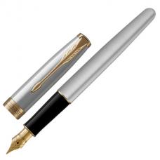 Ручка перьевая PARKER Sonnet Core Stainless Steel GT, корпус серебристый, позолоченные детали, черная