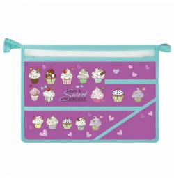 Папка 33*23 см., для труда, пластик, 2 отделения, Cup Cakes