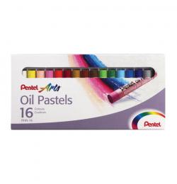 Пастель масляная художественная PENTEL 'Oil Pastels', 16 цветов, круглое сечение, картонная упаковка, PHN4-16