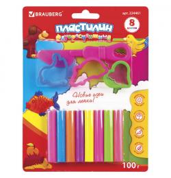 Пластилин флуоресцентный BRAUBERG 8 цветов, 100 г, стек, 3 формочки, ВЫСШЕЕ КАЧЕСТВО, блистер, 224461