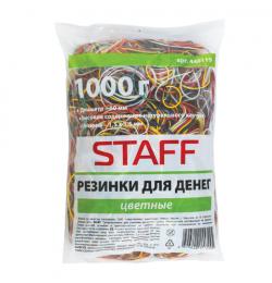 Резинки банковские универсальные, STAFF 1000 г, диаметр 60 мм, цветные, натуральный каучук, 440119