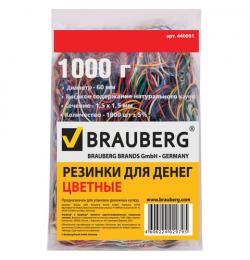 Резинки банковские универсальные, BRAUBERG 1000 г, диаметр 60 мм, цветные, натуральный каучук, 440051