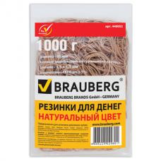 Резинки банковские универсальные, BRAUBERG 1000 г, диаметр 60 мм, натуральный цвет, натуральный каучук, 440052