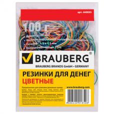 Резинки банковские универсальные, BRAUBERG 100 г, диаметр 60 мм, цветные, натуральный каучук, 440036