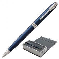 Ручка подарочная шариковая PARKER 'Sonnet Core Subtle Blue Lacquer CT', синий лак, палладиевое покрытие деталей, черная, 1931536