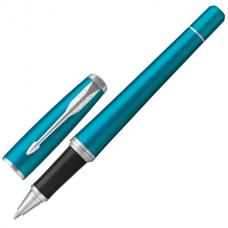 Ручка-роллер подарочная PARKER 'Urban Core Vibrant Blue CT', изумрудный глянцевый лак, хромированные детали, черная, 1931585