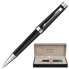 Ручка подарочная шариковая PARKER 'Premier Deep Black Lacquer ST', черный лак, посеребренные детали, черная, S0887880