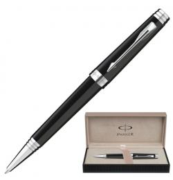 Ручка подарочная шариковая PARKER 'Premier Deep Black Lacquer ST', черный лак, посеребренные детали, черная, S0887880