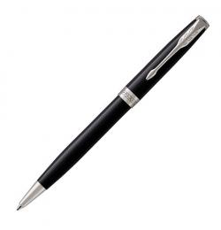 Ручка шариковая PARKER 'Sonnet Laque Black CT', черная, с коричневым чехлом из кожи, 2018900