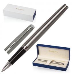 Ручка-роллер подарочная WATERMAN 'Hemisphere Stainless Steel CT', серебристый корпус, хромированные детали, черная, S0920450