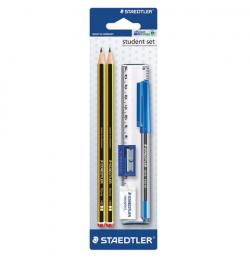 Набор STAEDTLER (Германия), ручка шариковая, карандаши чернографитные 2 шт. (НВ), резинка стирательная, точилка, линейка, 120SET BKD