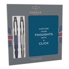 Набор: 2 шариковые ручки PARKER 'Jotter Waterloo Blue CT' и 'Stainless Steel CT', синие и блокнот, 2062782