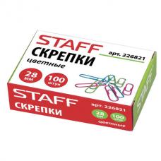 Скрепки STAFF, 28 мм, цветные, 100 шт., в картонной коробке, 226821