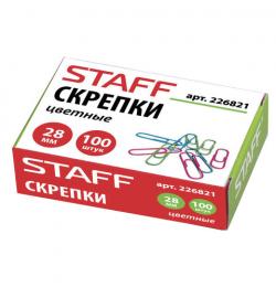 Скрепки STAFF, 28 мм, цветные, 100 шт., в картонной коробке, 226821