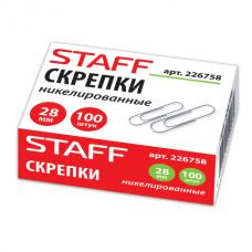 Скрепки STAFF, 28 мм, никелированные, 100 шт., в картонной коробке, 226758