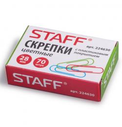 Скрепки STAFF, 28 мм, цветные, 70 шт., в картонной коробке, Россия, 224630