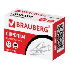 Скрепки BRAUBERG, 50 мм, оцинкованные, 50 шт., в картонной коробке, 227589