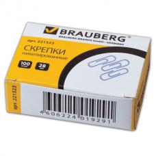Скрепки BRAUBERG, 28 мм, никелированные, 100 шт., в картонной коробке, Россия, 221523