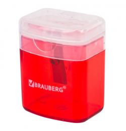 Точилка BRAUBERG 'OfficeBox', с контейнером и крышкой, прямоугольная, в упаковке с подвесом, ассорти, 222494